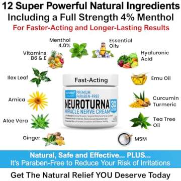 Neuropathy Nerve Relief Cream - Premium Nerve Cream 3X Action for Targeted Relief and Soothing Nerve Comfort - Maximum Strength with 4% Menthol Arnica MSM for Feet Hands Legs Toes & Back - Large 4 Oz