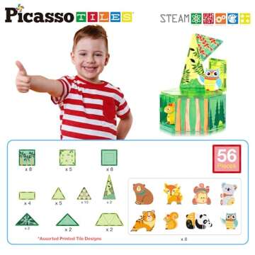 PicassoTiles Magnet Tile Building Blocks Forest Animal Theme Toy Set with 8 Character Action Figures...