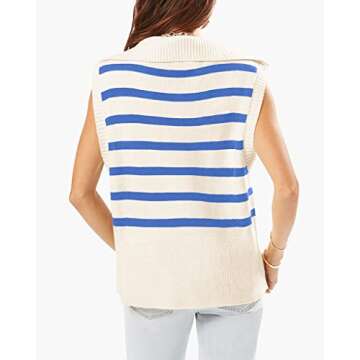 Ebifin Womens Striped Zipper Sweater Vest Tank Tops Lapel Summer Sleeveless Pullover Casual Lightweight Knit Top Blue