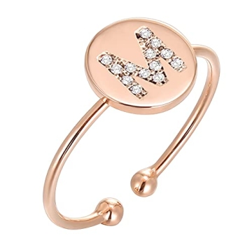 PAVOI 14K Rose Gold Initial Ring - Adjustable, Stackable & Sustainable
