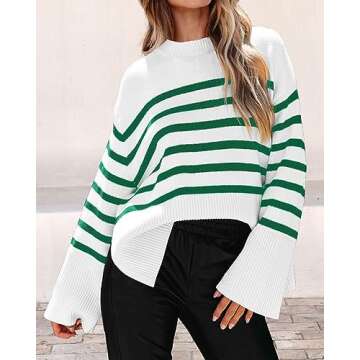 KIRUNDO Women's Striped Knit Oversized Fall Sweaters 2025 Trendy Clothes Crewneck Winter Pullover Sw...