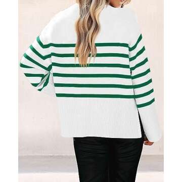 KIRUNDO Women's Striped Knit Oversized Fall Sweaters 2025 Trendy Clothes Crewneck Winter Pullover Sweater Side Split(Green, Medium)