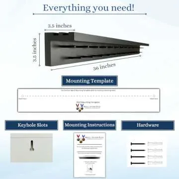 3ft- Medal Awards Rack Ultimate Medal Hanger Display and Trophy Shelf - Multi-Sport Trophy and Medal Holder for Medal Display, Plaques, Pictures, Trophies and more. Solid Wood - Large 36" - Black