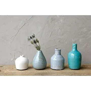 Creative Co-Op Blue Ivory Terracotta Vases Set of 4