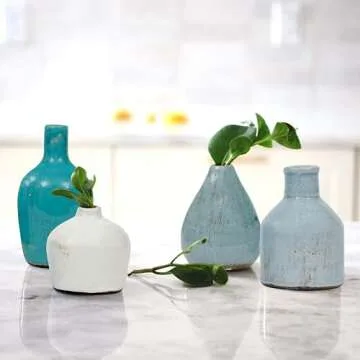 Creative Co-Op Blue Ivory Terracotta Vases Set of 4