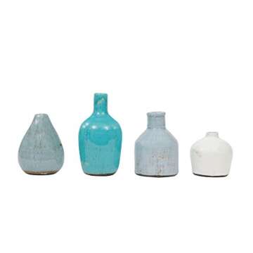 Creative Co-Op Blue Ivory Terracotta Vases Set of 4