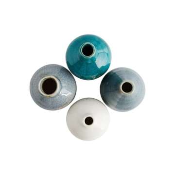 Creative Co-Op Blue Ivory Terracotta Vases Set of 4