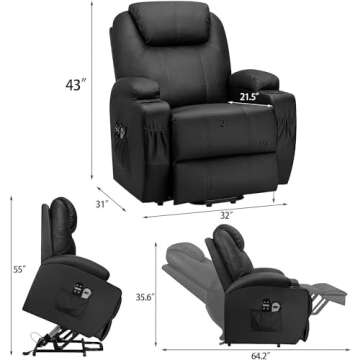 Flamaker Power Lift Recliner Chair PU Leather with Massage for Elderly Ergonomic Lounge Chair Classi...