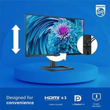 Philips 288E2E 28" Frameless Monitor, 4K UHD 3840x2160 IPS, 120% sRGB, FreeSync, Height Adjustable, VESA, 4Yr Advance Replacement