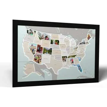 USA Photo Map - 50 States - Frame Optional - Made in USA