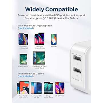 USB Wall Charger for iPhone iPad, 2-Pack iClever Dual Port 24W Travel Tablet Phone Charger Adapter with SmartID for iPhone11/ Pro/iPhoneX/iPhone XR/8/7/6/Plus, iPad Pro/Air 2/Mini 3/Mini 4 and More
