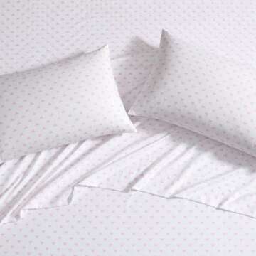 Laura Ashley - Kids Sheet Set, Ultra-Soft & Breathable Toddler Bedding with Matching Pillowcases, Wrinkle-Resistant, Ideal Girl Room Essentials (Lovely Bows Pink, Twin)