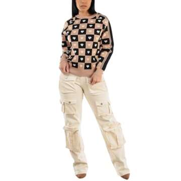 Moda Xpress Womens Juniors High Waisted Ivory Utility Cargo Jeans 12054F