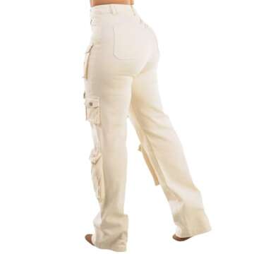 Moda Xpress Womens Juniors High Waisted Ivory Utility Cargo Jeans 12054F