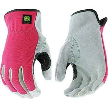 John Deere JD00016-WSM Split Cowhide Leather Gloves - [1 Pair] Small/Medium Women’s Work Gloves, P...