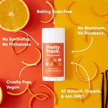 Pretty Frank Natural Aluminum-Free Deodorant Stick, Baking Soda-Free, Orange Vanilla (1-Pack) | Sens...