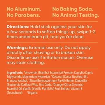 Pretty Frank Natural Aluminum-Free Deodorant Stick, Baking Soda-Free, Orange Vanilla (1-Pack) | Sensitive Skin Friendly, Effective Odor Control for Women & Men, Organic Ingredients and Essential Oils