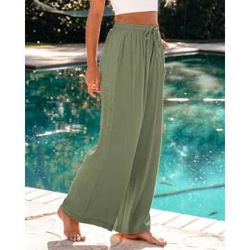 GRAPENT Womens Clothing Trendy 2024 Womens Flowy Pants Wide Leg Palazzo Pants Linen High Waisted Pants Spring Clothes for Women 2024 Pull On Pants for Women Color Army Green Large Size 12 Size 14
