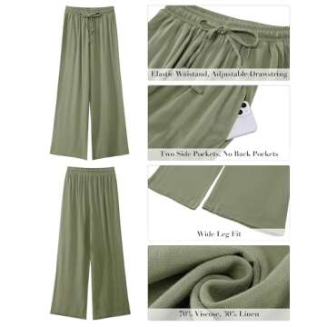 GRAPENT Womens Clothing Trendy 2024 Womens Flowy Pants Wide Leg Palazzo Pants Linen High Waisted Pants Spring Clothes for Women 2024 Pull On Pants for Women Color Army Green Large Size 12 Size 14