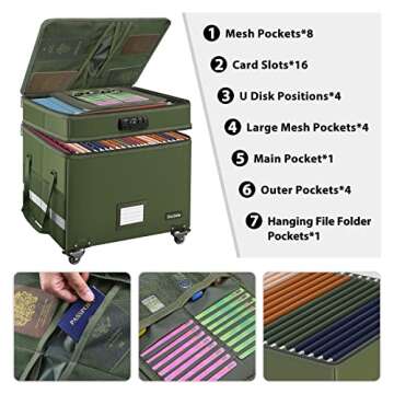 DocSafe File Box with Lock, 2-Layer Fireproof Document Box with Wheels,Collapsible Rolling File Stor...