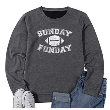 FLOYU Football Sweatshirts For Womens Game Day Sweatshirt Sunday Funday Shirt Casual Football Season Long Sleeve Tops Dark Grey