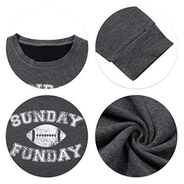 FLOYU Football Sweatshirts For Womens Game Day Sweatshirt Sunday Funday Shirt Casual Football Season Long Sleeve Tops Dark Grey