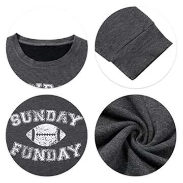 FLOYU Football Sweatshirts For Womens Game Day Sweatshirt Sunday Funday Shirt Casual Football Season Long Sleeve Tops Dark Grey