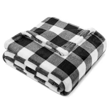 PAVILIA Black and White Buffalo Plaid Fleece Throw Blanket - Luxurious Softness, Warm Comfort