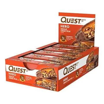 Quest Nutrition Pecan Hero Protein bar, Low Carb, Gluten Free, Chocolate Caramel,10 Count