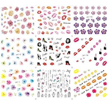 Nail Art Stickers for Women Finger Decorations Flowers Nail Decals 48 Sheets Beauty Accessories for Girls Flower Lip Leaf Feather Diamond Designs Kids Manicure Wraps Transfer Paper Sticker Tips Decor
