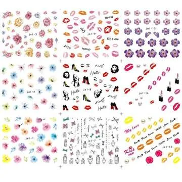 Nail Art Stickers for Women - 48 Sheets of Flower & Lip Designs