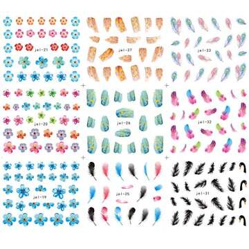 Nail Art Stickers for Women Finger Decorations Flowers Nail Decals 48 Sheets Beauty Accessories for Girls Flower Lip Leaf Feather Diamond Designs Kids Manicure Wraps Transfer Paper Sticker Tips Decor