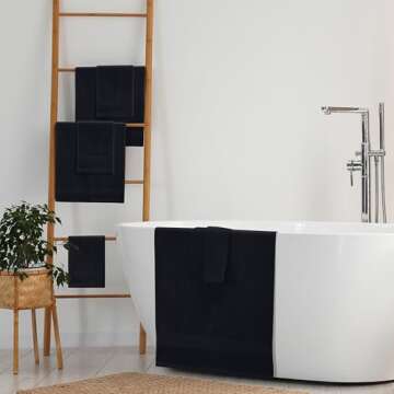 Belizzi Home 8 Piece Towel Set 100% Ring Spun Cotton, 2 Bath Towels 27x54, 2 Hand Towels 16x28 and 4 Washcloths 13x13 - Ultra Soft Highly Absorbent Machine Washable Hotel Spa Quality - Black