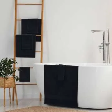 Belizzi Home 8 Piece Towel Set 100% Ring Spun Cotton, 2 Bath Towels 27x54, 2 Hand Towels 16x28 and 4 Washcloths 13x13 - Ultra Soft Highly Absorbent Machine Washable Hotel Spa Quality - Black