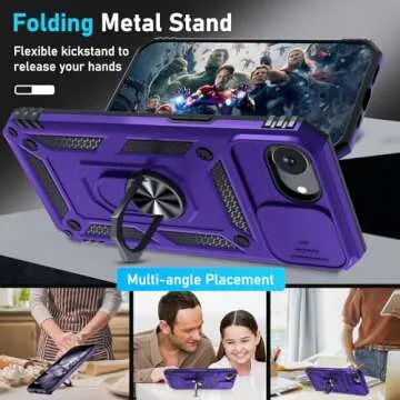 Janmitta for iPhone 16e Case with Integrated Slide Camera Lens Cover & Kickstand - Durable Purple