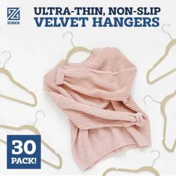 Zober Velvet Hangers 30 Pack - Heavy Duty Ivory Hangers for Coats, Pants & Dress Clothes - Non Slip ...