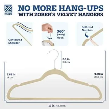 Zober Velvet Hangers 30 Pack - Heavy Duty Ivory Hangers for Coats, Pants & Dress Clothes - Non Slip Clothes Hanger Set - Space Saving Felt Hangers for Clothing