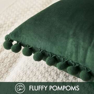 Woaboy Decorative Pillow Covers 18x18 Dark Green Throw Pillows Pack of 2 Cozy Soft Pom-poms Velvet C...