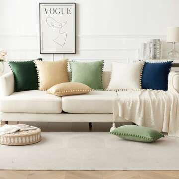 Woaboy Velvet Decorative Pillow Covers with Pom-poms