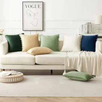 Woaboy Velvet Decorative Pillow Covers with Pom-poms