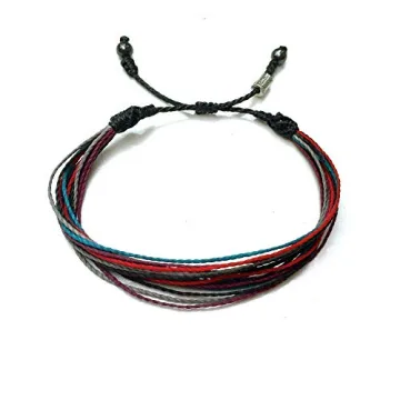 Rumi Sumaq Men's String Bracelet - Black, Red, Turquoise, Plum and Gray with Hematite Stones