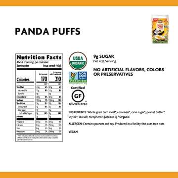 Panda Puffs Organic Peanut Butter Cereal, 1.54 Lbs. Earth Friendly Package (Pack of 3), Gluten Free, Non-GMO, EnviroKidz by Nature's Path