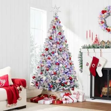 Best Choice Products Pre-Lit Artificial Christmas Tree 6ft Snow Flocked Pine Tree, 2-in-1 White and ...