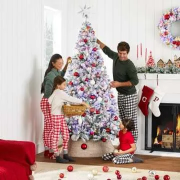 Best Choice Products Pre-Lit Artificial Christmas Tree 6ft Snow Flocked Pine Tree, 2-in-1 White and Multicolor LED Lights, Full Snowy Appearance