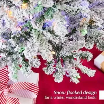 Best Choice Products Pre-Lit Artificial Christmas Tree 6ft Snow Flocked Pine Tree, 2-in-1 White and Multicolor LED Lights, Full Snowy Appearance