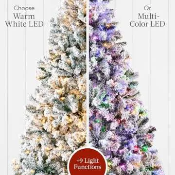 Best Choice Products Pre-Lit Artificial Christmas Tree 6ft Snow Flocked Pine Tree, 2-in-1 White and Multicolor LED Lights, Full Snowy Appearance