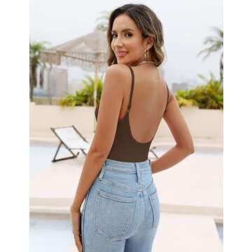 Solid Adjustable Spaghetti Strap Tops Basic Tank Top V Neck Sleeveless Tops for Women for Under Clot...