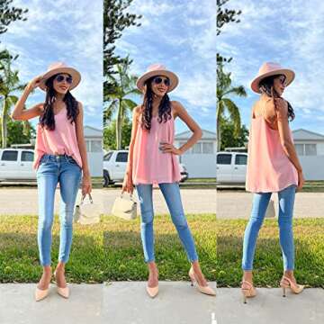 Chic SUNAELIA Chiffon V Neck Tank Top for Women