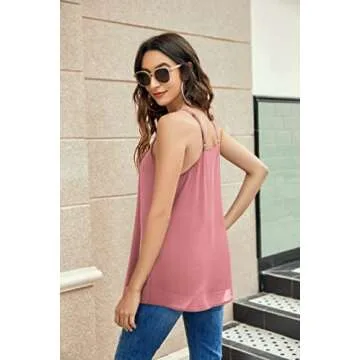 Chic SUNAELIA Chiffon V Neck Tank Top for Women