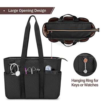 Fasrom Nurse Tote Bag for Work Nurses, Clinical Bag for Nursing Students and Home Health Care Staff, Black (Empty Bag Only)